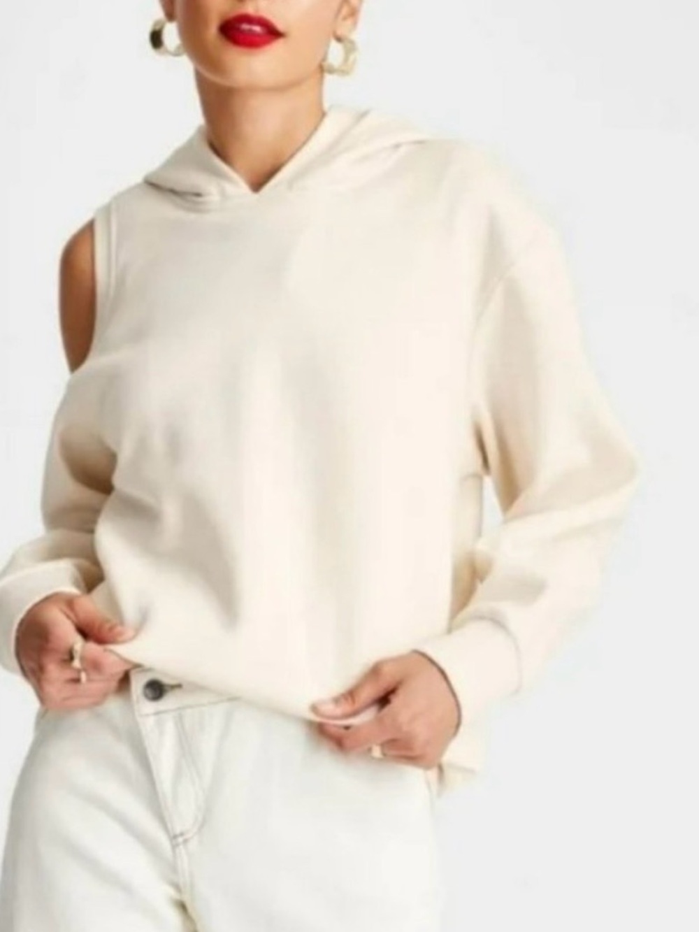 Cream oversized open shoulder women’s hoodie sz xxs